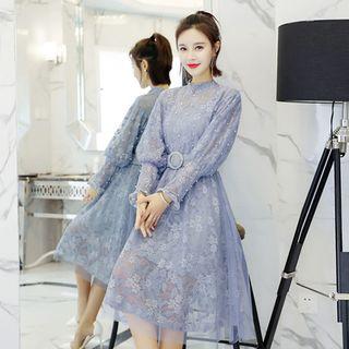 Beaded Lace A-line Dress With Slipdress