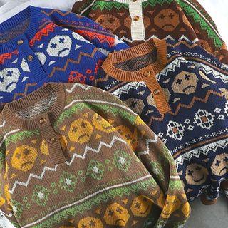 Cartoon Print Buttoned Sweater