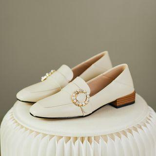 Rhinestone Genuine Leather Low Heel Loafers