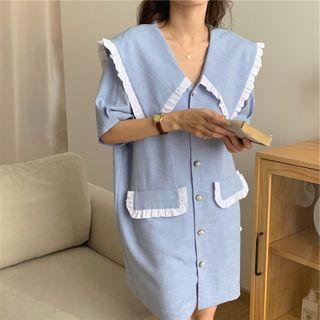 Elbow-sleeve Ruffle Mini Collared Dress