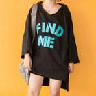 Lettering Hooded Long Sleeve Tunic