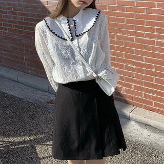 Long-sleeve Wide Collar Lace Blouse