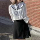 Long-sleeve Wide Collar Lace Blouse