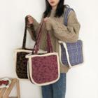 Fleece Trim Pattern Tote Bag