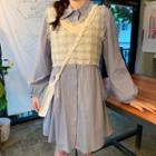 Tweed Fringed Cropped Vest / Balloon-sleeve Shirtdress