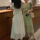 Puff-sleeve Polka Dot Ruffled Dress