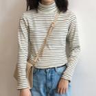 Stripe Turtleneck Long-sleeve Knit Top