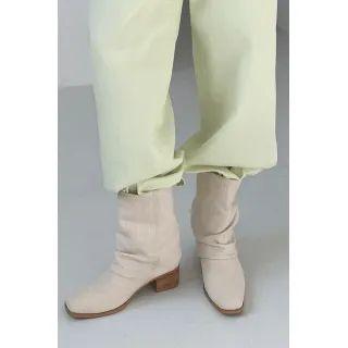 Fold-over Linen Block-heel Ankle Boots