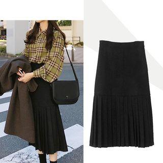 Pleated Hem Midi A-line Skirt