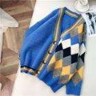 Contrast Trim Patterned Cardigan