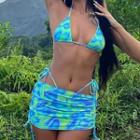 Set: Ribbon-back Cropped Halter Top + Side Drawstring Mini Pencil Skirt