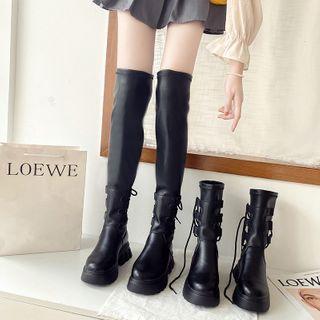 Lace Up Platform Block Heel Boots