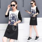 Long-sleeve Printed Pocket-accent Dress