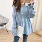 Loose-fit Collared Knit Cardigan Sky Blue - One Size
