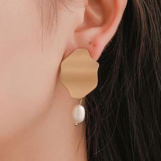 Irregular Alloy Disc Faux Pearl Dangle Earring 1 Pair - 2580 - 01 - Gold -