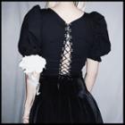 Puff-sleeve Lace-up Crop Top