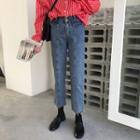 Fringed Cropped Straight-leg Jeans