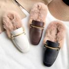 Genuine Leather Furry Loafer Mules