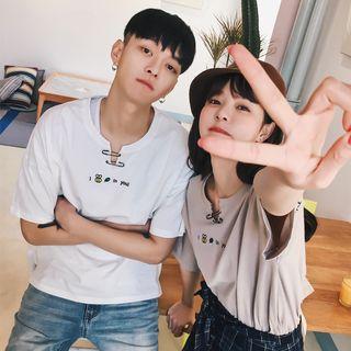 Couple Matching Embroidery Pin T-shirt