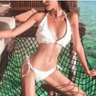 Set: Feathered Bikini + Long-sleeve Cover-up