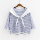 Tie Front Striped Cropped Short Sleeve T-shirt