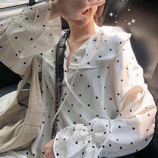 Dotted Lace-up Long-sleeve Dress