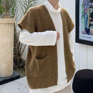 Open-front Knit Vest Camel - One Size