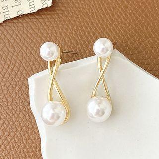 Faux Pearl Sterling Silver Earring 1 Pair - S925silver Earrings - Gold - One Size