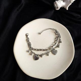 Heart Layered Alloy Bracelet 1 Pc - Silver - One Size