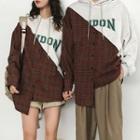 Couple Matching Plaid Panel Lettering Hoodie