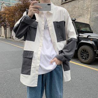Contrast Panel Cargo Shirt Jacket