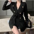 Double-breasted Tie-waist Cardigan Black - One Size