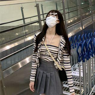 Striped Camisole Top / Cardigan / A-line Skirt / Set