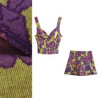 Flower Print Camisole Top / Mini A-line Skirt / Set