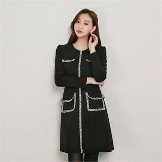 Flap-pocket Fringe-trim Dress