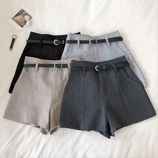 Plain High-waist Wide-leg A-line Shorts With Belt