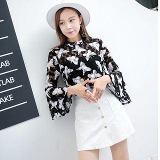 3/4-sleeve Ruffled Lace Top With Camisole