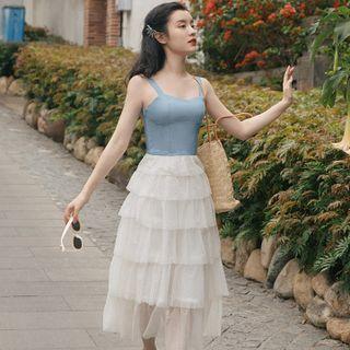 Spaghetti Strap Paneled A-line Layered Dress