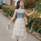 Spaghetti Strap Paneled A-line Layered Dress