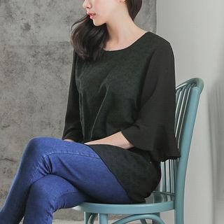 Ruffle-sleeve Eyelet-lace Top