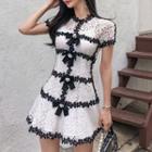 Set: Slipdress + Lace Contrast Trim Short-sleeve Mini A-line Dress