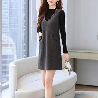 Long-sleeve Top / Mini Shift Overall Dress / Set