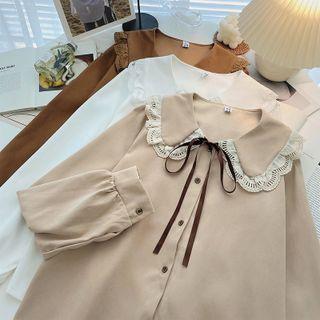 Long-sleeve Lace Collar Bow Blouse