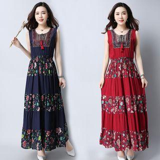 Sleeveless Floral Maxi A-line Dress
