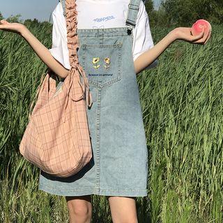 Drawstring Plaid Crossbody Canvas Bag