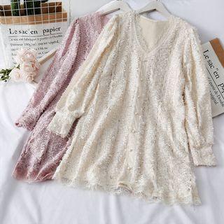 V-neck Fringed Lace Dress