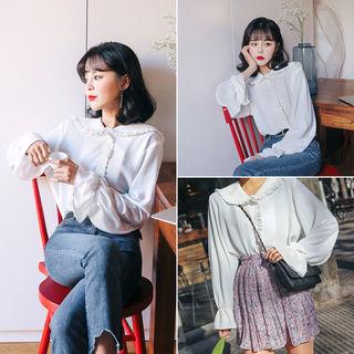 Frill-trim Sailor-collar Blouse One Size