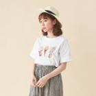 Elbow-sleeve Beaded Printed T-shirt White - One Size
