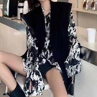 Long-sleeve Splatter Print Shirt / Buttoned Vest