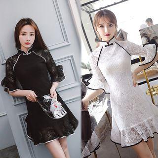 Elbow-sleeve Lace Mermaid Qipao Dress